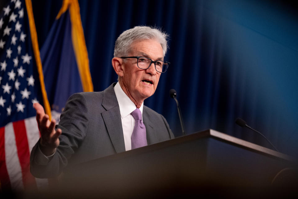 WASHINGTON, DC - JULY 31: Federal Reserve Chairman Jerome Powell speaks at a news conference after a meeting of the Federal Open Market Committee William McChesney Martin Jr.  Federal Reserve Board Building on July 31, 2024 in Washington, DC.  Powell spoke to members of the media after the Federal Reserve held short-term rates where they have broad expectations that the rate will drop in September.  (Photo by Andrew Harnik/Getty Images)